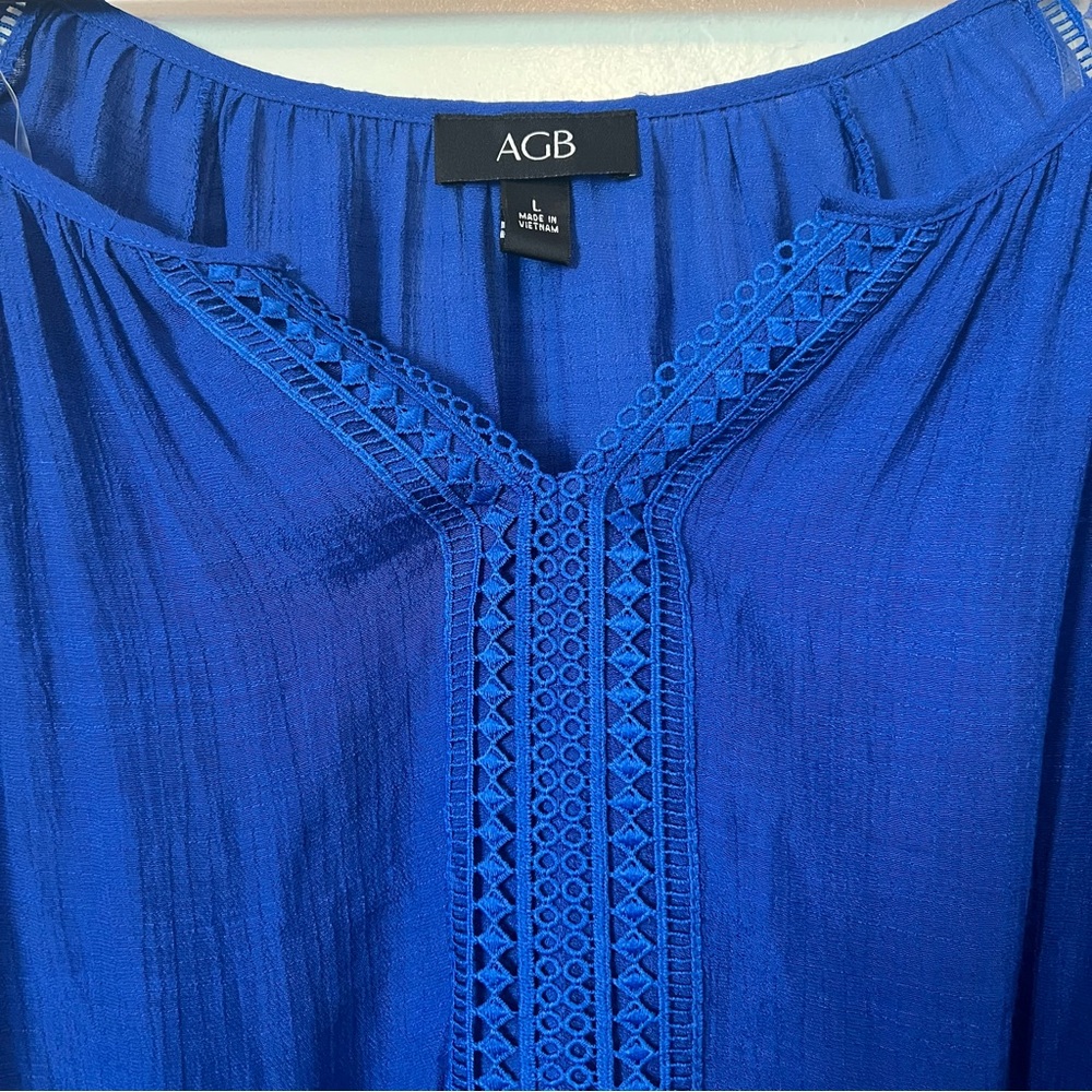 NWT AGB Royal Blue Blouse Women’s Size L Boho - Picture 2 of 8